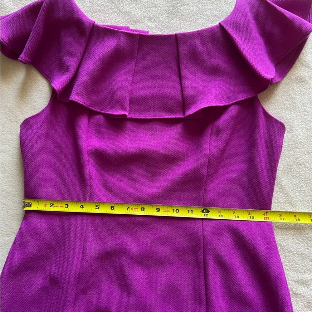Antonio Melani Tailored Sheath Dress Size 10 Purple Ruffle Off-Shoulder - Picture 15 of 15